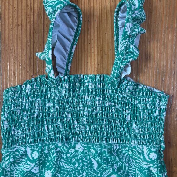 Crown & Ivy green white smocked ruffle strap swimsuit SIZE 6 - Picture 2 of 5